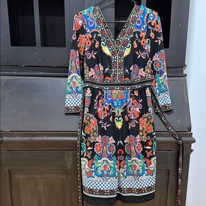 ECI Black and Colorful Floral Long Sleeve Dress